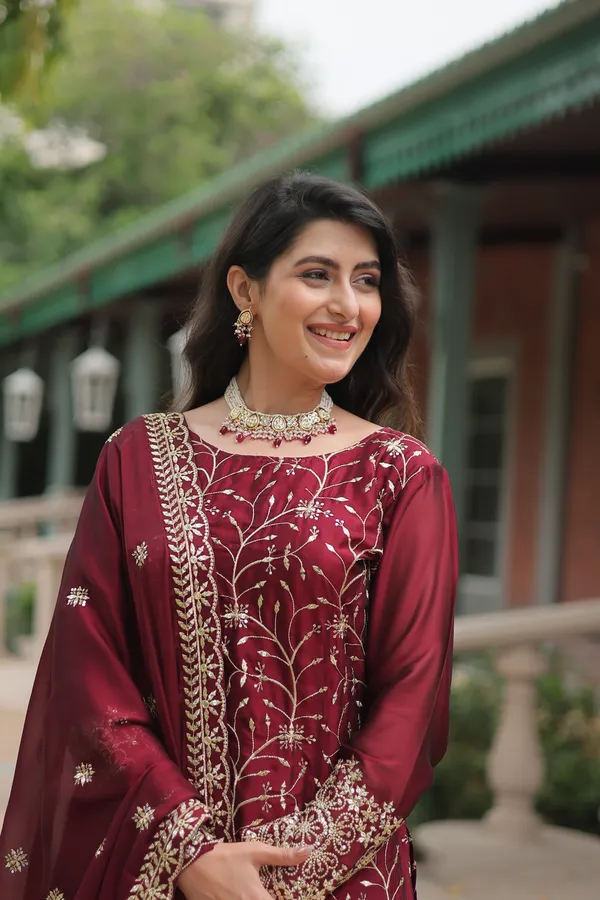Maroon_Readymade_Kurti_Plazoo_Embroidery_Work_Push_Premium_For_Women
