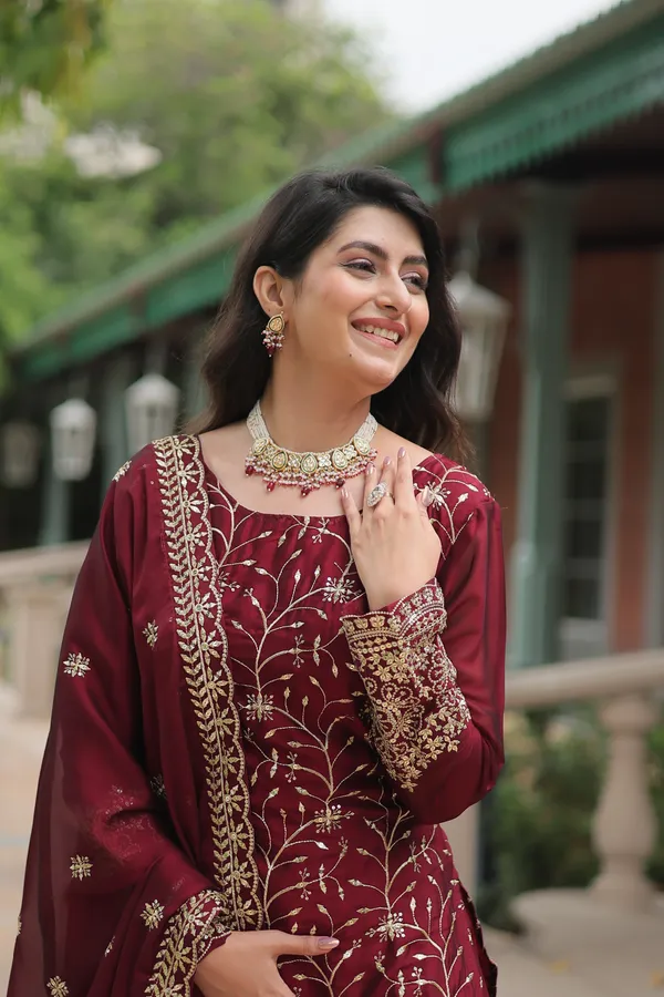 Maroon_Readymade_Kurti_Plazoo_Embroidery_Work_Push_Premium_For_Women