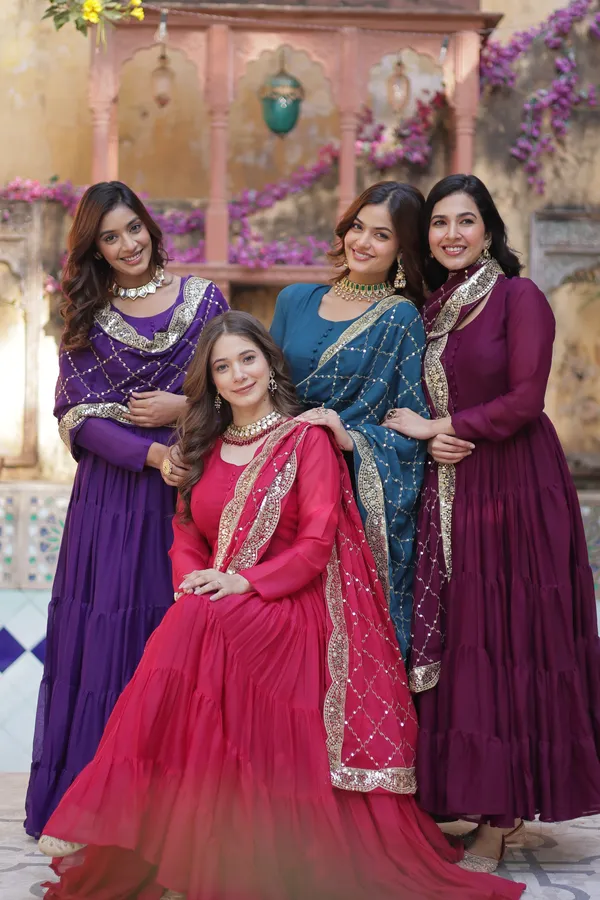 Jambali_Desirable__Fully_Flair_Gown_Made_With_Star_Georgette_Fabrics_And_Designer_Embroidered_Dupatta__For_Women