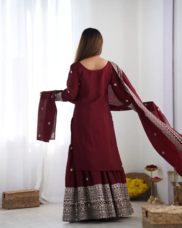 New_Chinnon_Silk_With_Heavy_Embroidery_Sequence_Work_Top-Palazzo_And_Dupatta