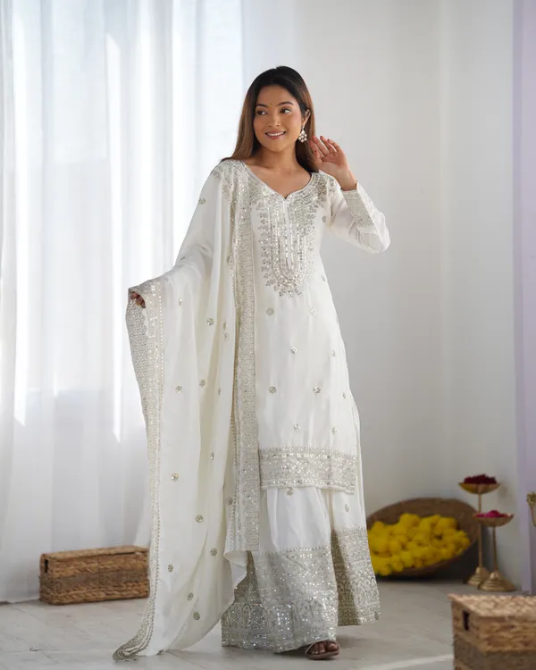New_Chinnon_Silk_With_Heavy_Embroidery_Sequence_Work_Top-Palazzo_And_Dupatta