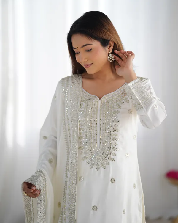 New_Chinnon_Silk_With_Heavy_Embroidery_Sequence_Work_Top-Palazzo_And_Dupatta