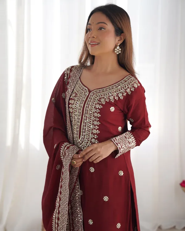 New_Chinnon_Silk_With_Heavy_Embroidery_Sequence_Work_Top-Palazzo_And_Dupatta