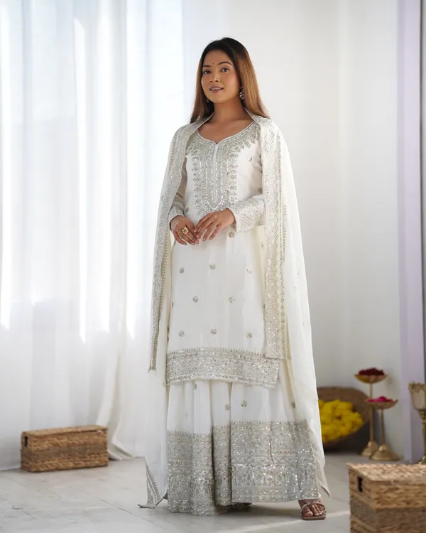New_Chinnon_Silk_With_Heavy_Embroidery_Sequence_Work_Top-Palazzo_And_Dupatta