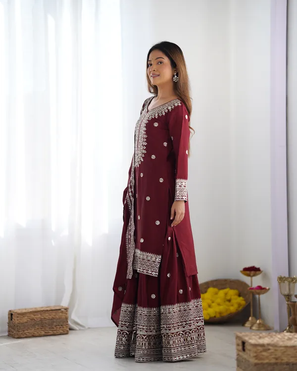New_Chinnon_Silk_With_Heavy_Embroidery_Sequence_Work_Top-Palazzo_And_Dupatta