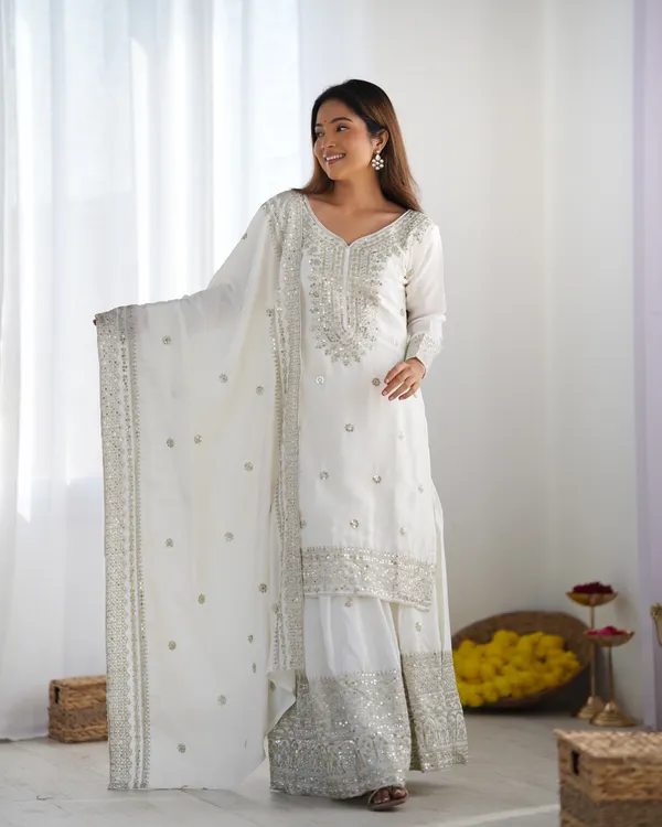 New_Chinnon_Silk_With_Heavy_Embroidery_Sequence_Work_Top-Palazzo_And_Dupatta