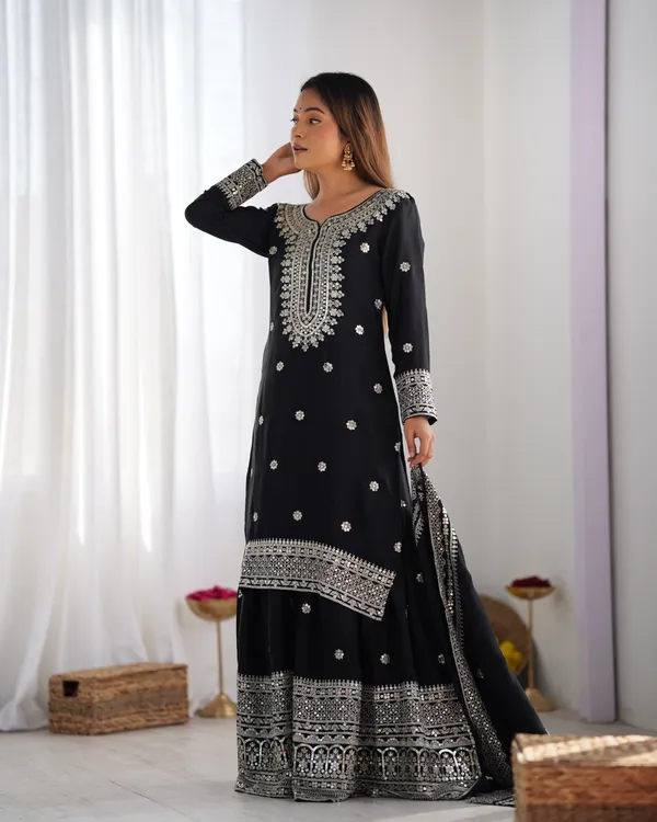 New_Chinnon_Silk_With_Heavy_Embroidery_Sequence_Work_Top-Palazzo_And_Dupatta