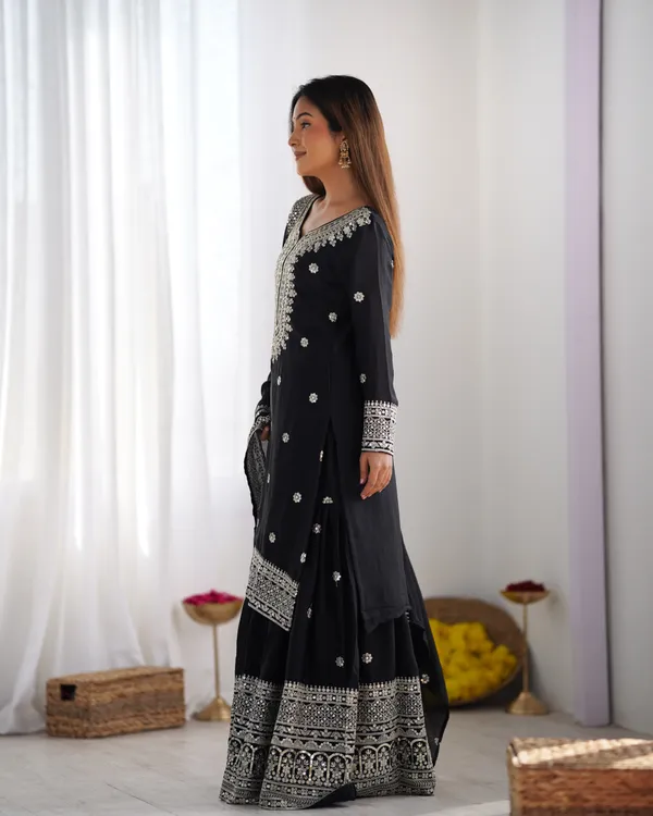 New_Chinnon_Silk_With_Heavy_Embroidery_Sequence_Work_Top-Palazzo_And_Dupatta