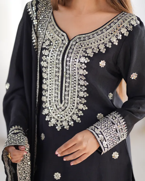 New_Chinnon_Silk_With_Heavy_Embroidery_Sequence_Work_Top-Palazzo_And_Dupatta