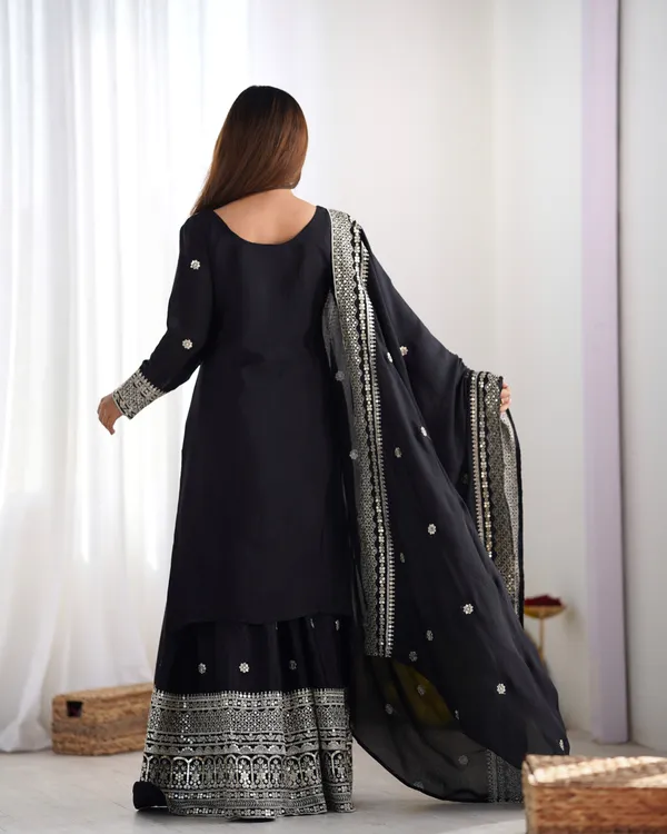 New_Chinnon_Silk_With_Heavy_Embroidery_Sequence_Work_Top-Palazzo_And_Dupatta