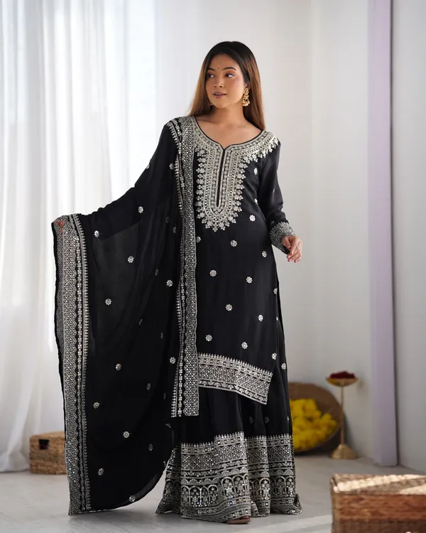 New_Chinnon_Silk_With_Heavy_Embroidery_Sequence_Work_Top-Palazzo_And_Dupatta