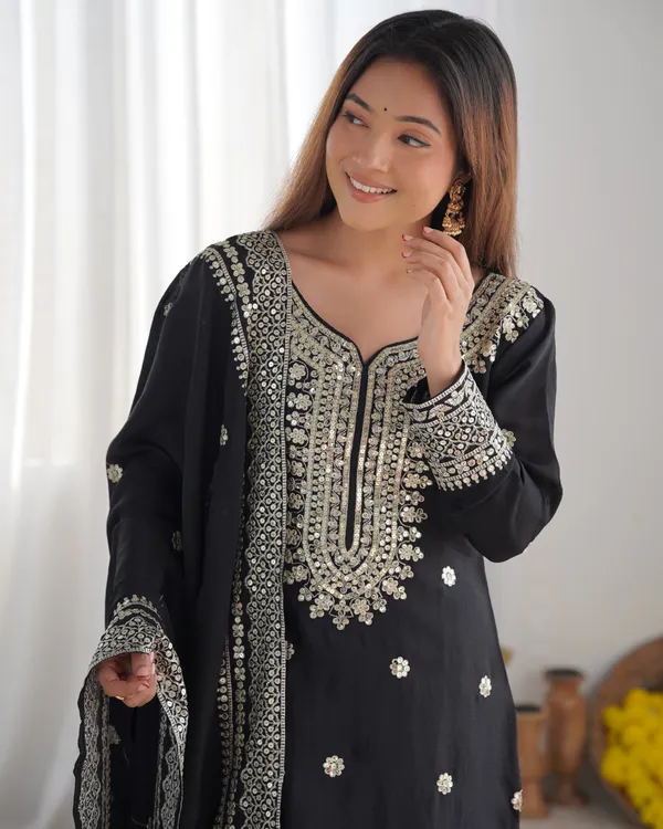 New_Chinnon_Silk_With_Heavy_Embroidery_Sequence_Work_Top-Palazzo_And_Dupatta