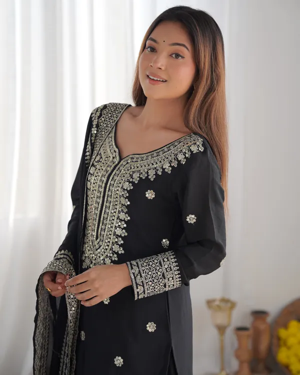 New_Chinnon_Silk_With_Heavy_Embroidery_Sequence_Work_Top-Palazzo_And_Dupatta