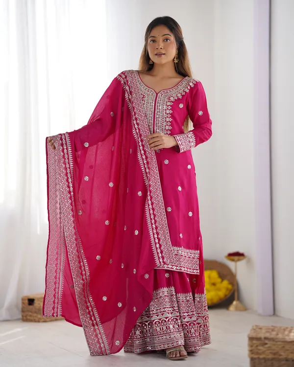 New_Chinnon_Silk_With_Heavy_Embroidery_Sequence_Work_Top_Plazo_And_Dupatta_Set_Push_Premium_For_Women
