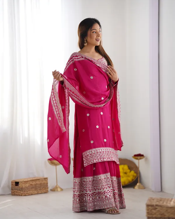 New_Chinnon_Silk_With_Heavy_Embroidery_Sequence_Work_Top_Plazo_And_Dupatta_Set_Push_Premium_For_Women