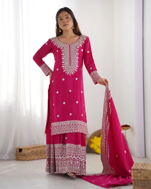 New_Chinnon_Silk_With_Heavy_Embroidery_Sequence_Work_Top_Plazo_And_Dupatta_Set_Push_Premium_For_Women