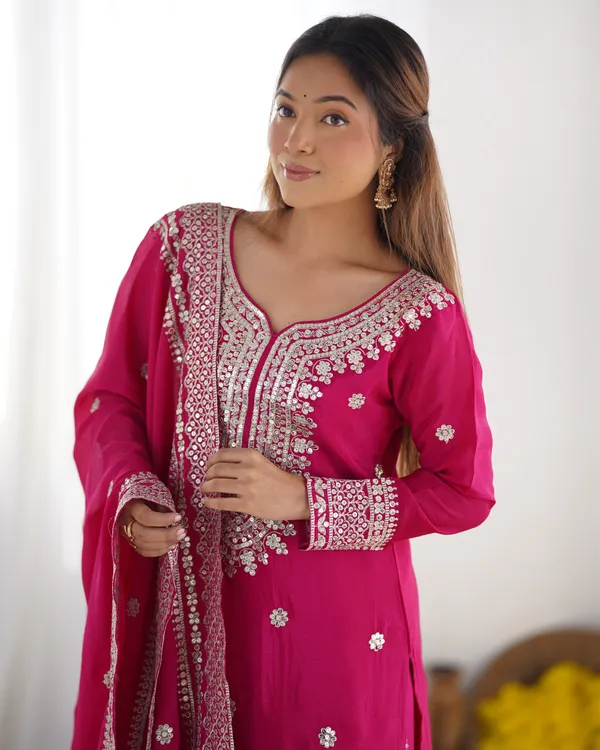 New_Chinnon_Silk_With_Heavy_Embroidery_Sequence_Work_Top_Plazo_And_Dupatta_Set_Push_Premium_For_Women