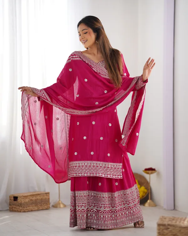 New_Chinnon_Silk_With_Heavy_Embroidery_Sequence_Work_Top_Plazo_And_Dupatta_Set_Push_Premium_For_Women
