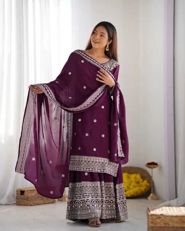 New_Chinnon_Silk_With_Heavy_Embroidery_Sequence_Work_Top_Plazo_And_Dupatta_Set_Push_Premium_For_Women
