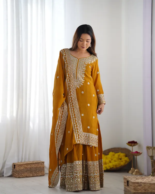 New_Chinnon_Silk_With_Heavy_Embroidery_Sequence_Work_Top_Plazo_And_Dupatta_Set_Push_Premium_For_Women