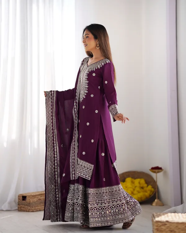 New_Chinnon_Silk_With_Heavy_Embroidery_Sequence_Work_Top_Plazo_And_Dupatta_Set_Push_Premium_For_Women