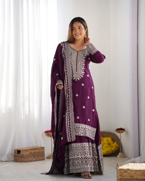 New_Chinnon_Silk_With_Heavy_Embroidery_Sequence_Work_Top_Plazo_And_Dupatta_Set_Push_Premium_For_Women