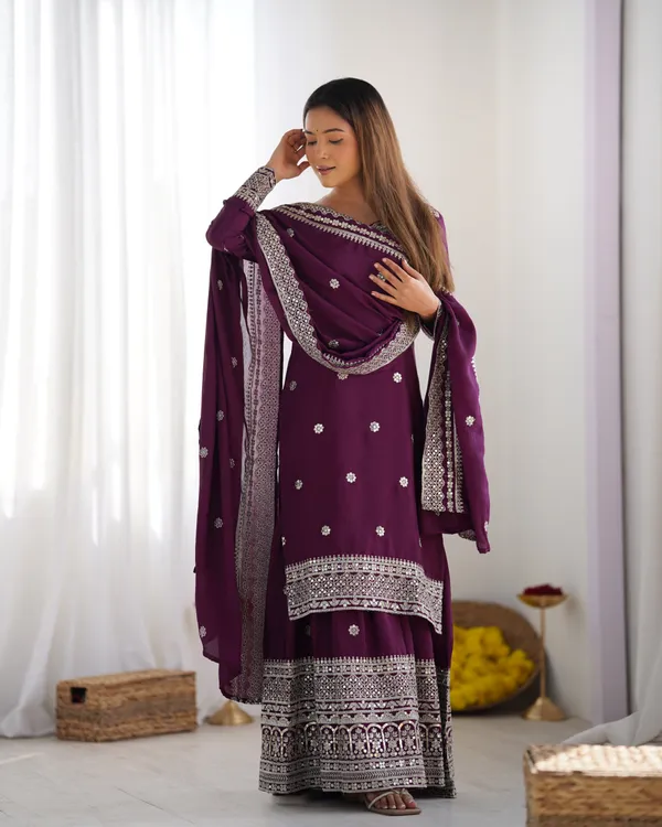 New_Chinnon_Silk_With_Heavy_Embroidery_Sequence_Work_Top_Plazo_And_Dupatta_Set_Push_Premium_For_Women