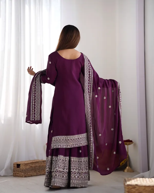 New_Chinnon_Silk_With_Heavy_Embroidery_Sequence_Work_Top_Plazo_And_Dupatta_Set_Push_Premium_For_Women