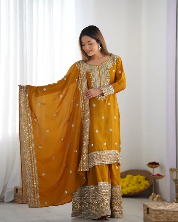 New_Chinnon_Silk_With_Heavy_Embroidery_Sequence_Work_Top_Plazo_And_Dupatta_Set_Push_Premium_For_Women