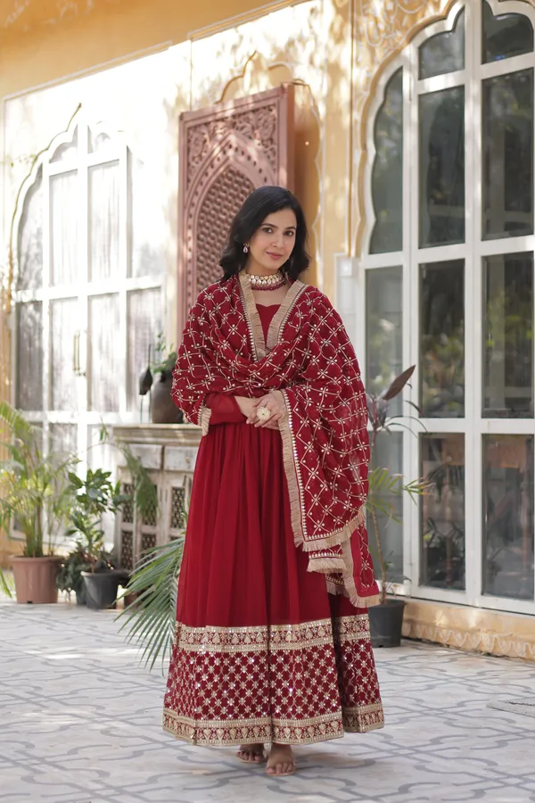 Maroon_Readymade_Gown_Push_Premium_For_Women