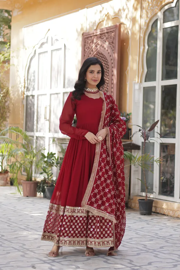 Maroon_Readymade_Gown_Push_Premium_For_Women