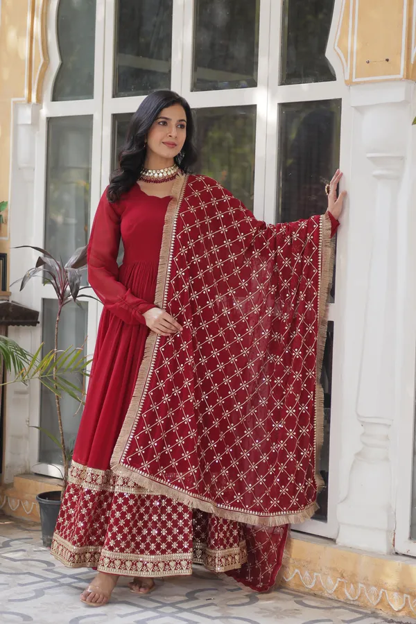 Maroon_Readymade_Gown_Push_Premium_For_Women