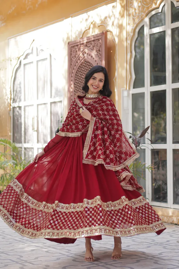 Maroon_Readymade_Gown_Push_Premium_For_Women