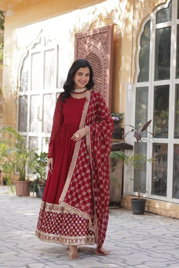 Maroon_Readymade_Gown_Push_Premium_For_Women