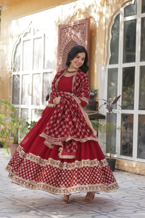 Maroon_Readymade_Gown_Push_Premium_For_Women