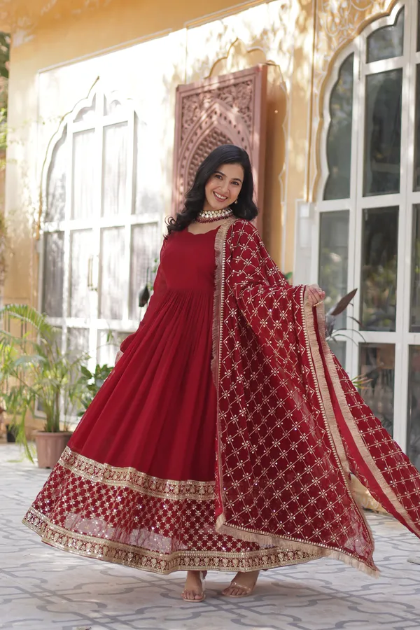 Maroon_Readymade_Gown_Push_Premium_For_Women