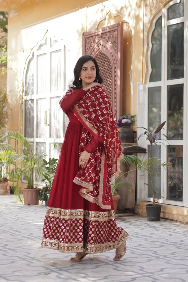 Maroon_Readymade_Gown_Push_Premium_For_Women