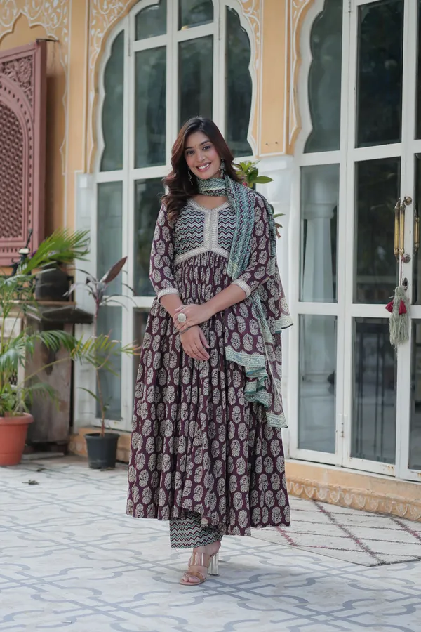 Wine_Green_Premium_Readymade_Kurti_With_Pant_&_Dupatta_Set_Push_Premium_For_Women