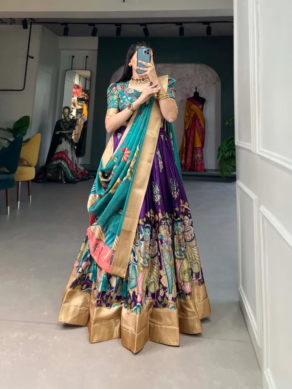 Purple_Dola_Silk_Kalamkari_Print_the_lehenga_choli_For_Women