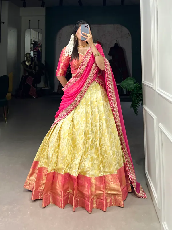 Enchanting_Elegance:_Jacquard_Silk_Lehenga_Choli_Featuring_a_Coordinated_Jacquard_Silk_Blouse_and_a_Georgette_Dupatta_Adorned_with_Sequins,_Thread_Embroidery,_and_a_Delicate_Lace_Border_??