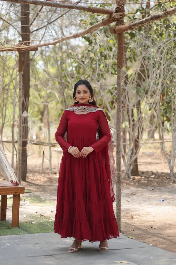 Maroon_Desirable_Fully_Flaired_Gown_Georgette_And_Designer_Embroidered_Dupatta_For_Women