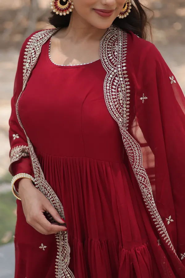 Maroon_Desirable_Fully_Flaired_Gown_Georgette_And_Designer_Embroidered_Dupatta_For_Women