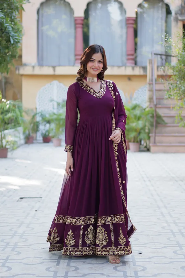 Wine_Gown_Ethnic_Design_With_Dupatta_Set_Ethnic_Wear_Push_Premium_For_Women