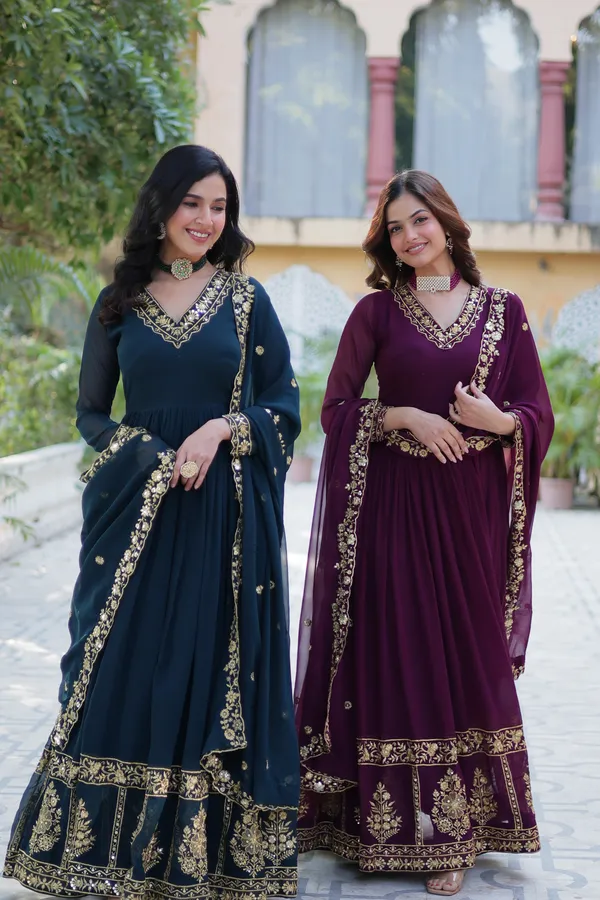 Wine_Gown_Ethnic_Design_With_Dupatta_Set_Ethnic_Wear_Push_Premium_For_Women