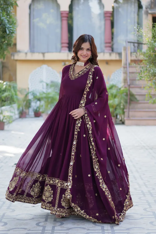 Wine_Gown_Ethnic_Design_With_Dupatta_Set_Ethnic_Wear_Push_Premium_For_Women