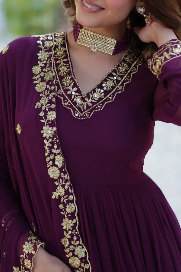 Wine_Gown_Ethnic_Design_With_Dupatta_Set_Ethnic_Wear_Push_Premium_For_Women