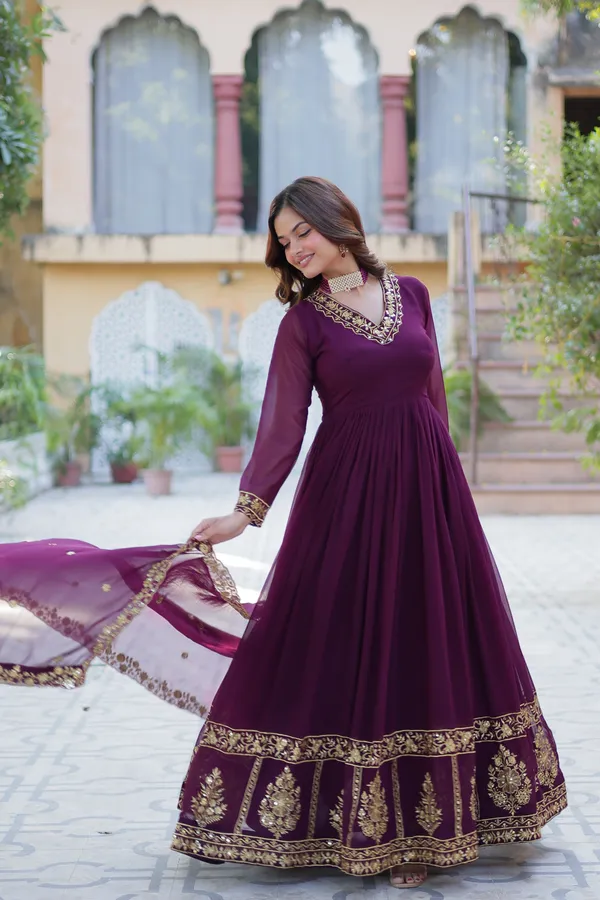 Wine_Gown_Ethnic_Design_With_Dupatta_Set_Ethnic_Wear_Push_Premium_For_Women