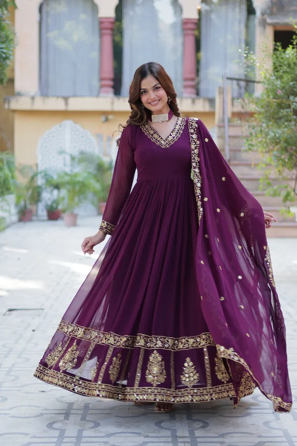Wine_Gown_Ethnic_Design_With_Dupatta_Set_Ethnic_Wear_Push_Premium_For_Women