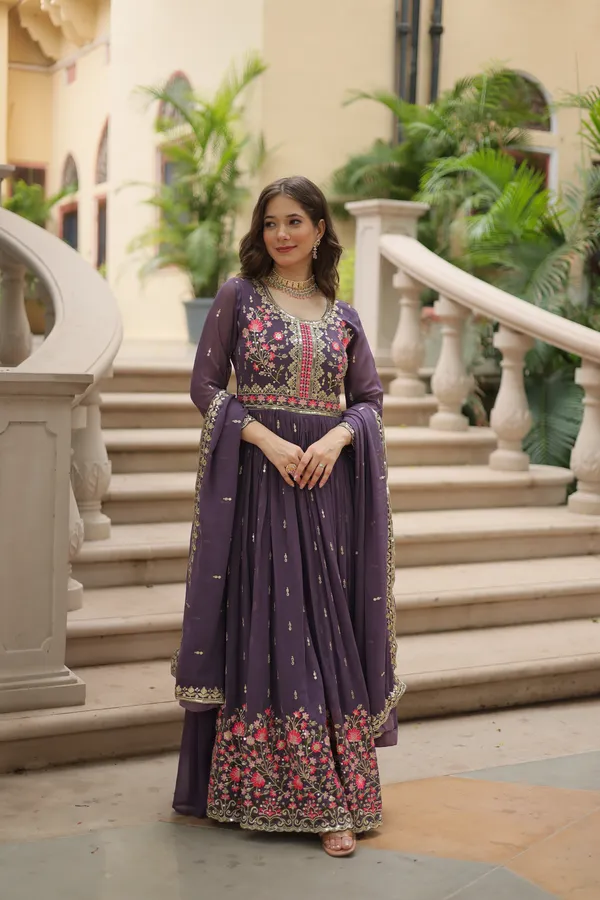 Onion_Faux_Georgette_With_Embroidered_Work_Sharara_Kurti_Push_Premium_For_Women