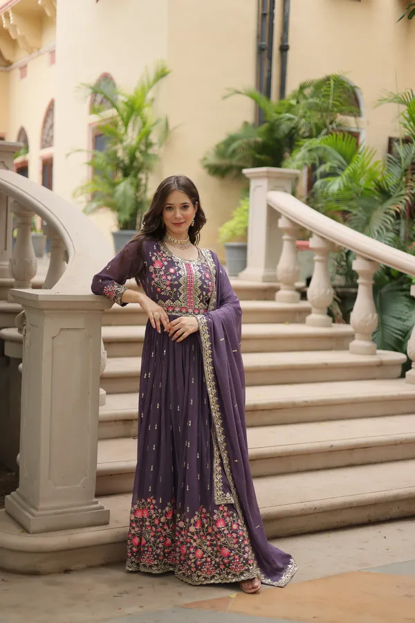 Onion_Faux_Georgette_With_Embroidered_Work_Sharara_Kurti_Push_Premium_For_Women